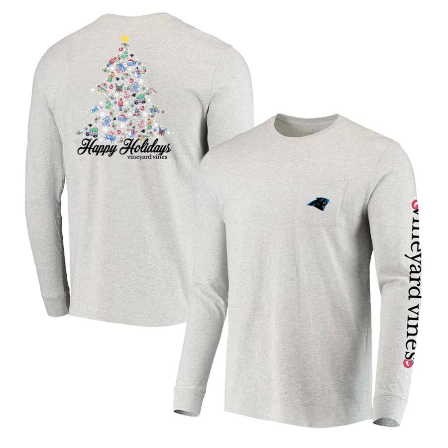 Carolina Panthers Vineyard Vines Holiday Long Sleeve T-Shirt - Heathered Gray