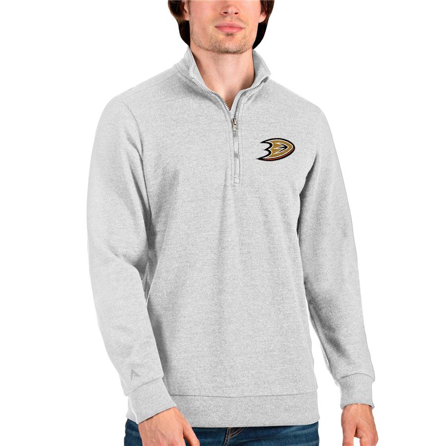 Anaheim Ducks Antigua Action Quarter-Zip Pullover Sweatshirt - Heathered Gray