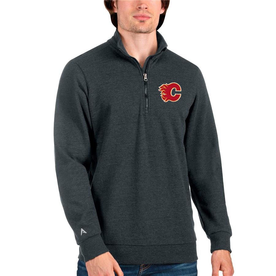 Calgary Flames Antigua Action Quarter-Zip Pullover Sweatshirt - Heathered Charcoal