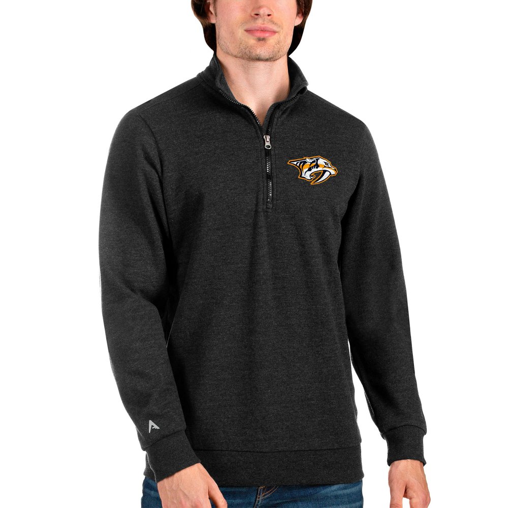 Nashville Predators Antigua Action Quarter-Zip Pullover Sweatshirt - Heathered Black