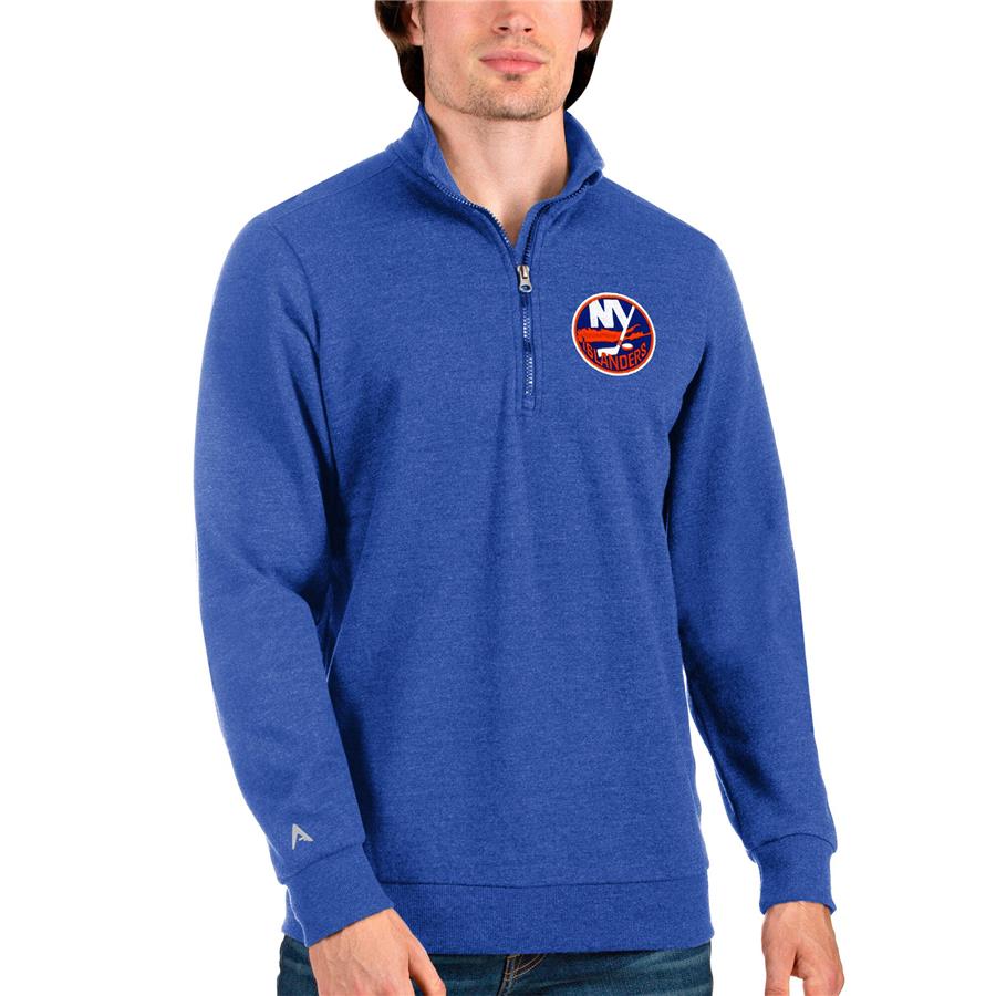 New York Islanders Antigua Action Quarter-Zip Pullover Sweatshirt - Heathered Royal