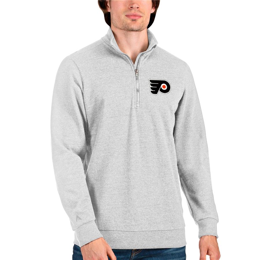 Philadelphia Flyers Antigua Action Quarter-Zip Pullover Sweatshirt - Heathered Gray