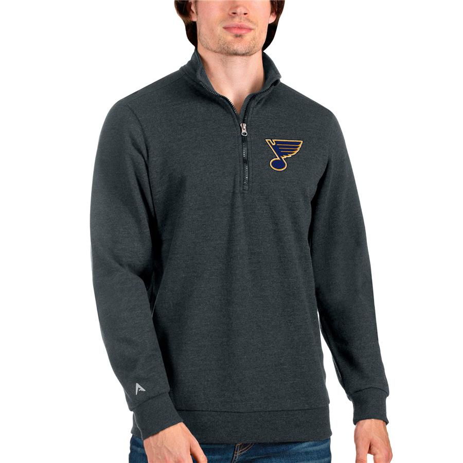 St. Louis Blues Antigua Action Quarter-Zip Pullover Sweatshirt - Heathered Charcoal