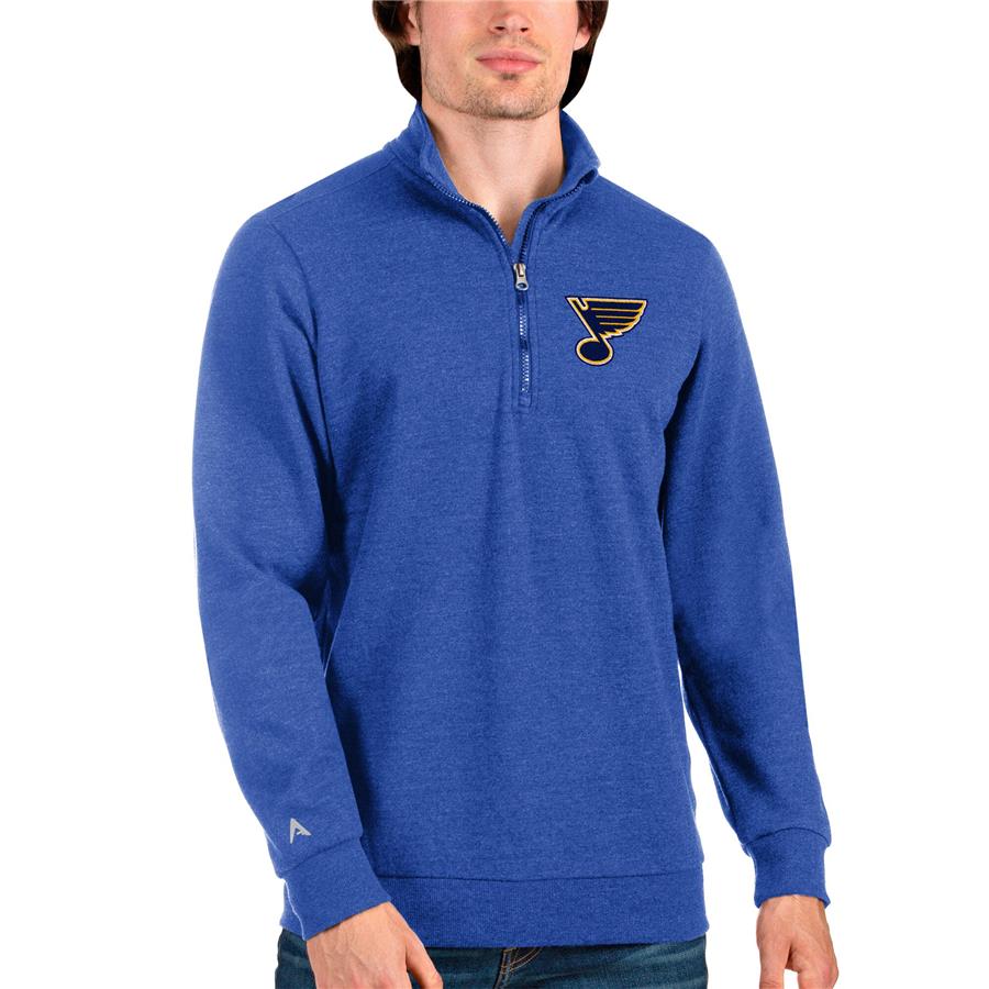 St. Louis Blues Antigua Action Quarter-Zip Pullover Sweatshirt - Heathered Blue