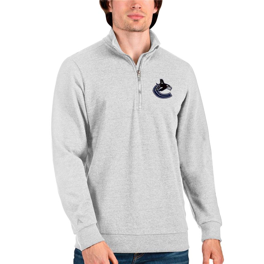 Vancouver Canucks Antigua Action Quarter-Zip Pullover Sweatshirt - Heathered Gray