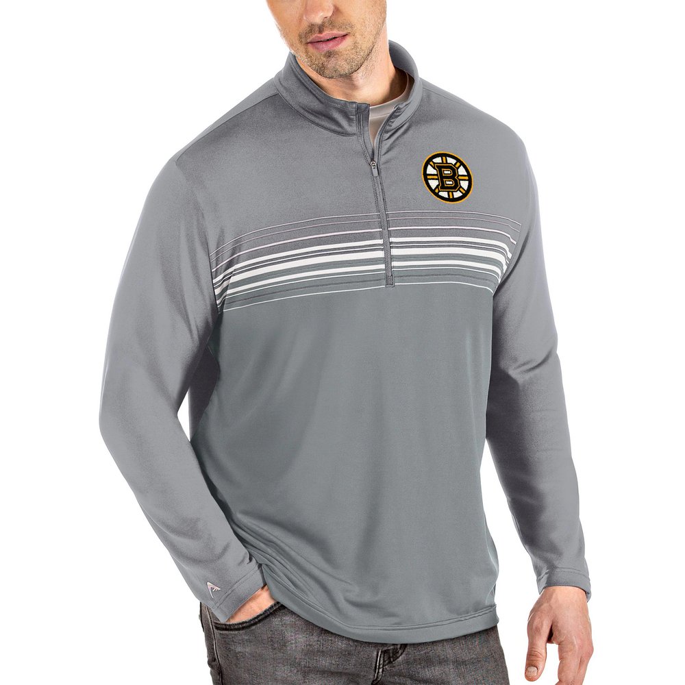 Boston Bruins Antigua Pace Quarter-Zip Pullover Top - Gray