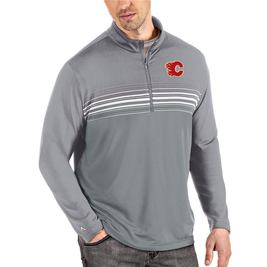 Calgary Flames Antigua Pace Quarter-Zip Pullover Top - Gray