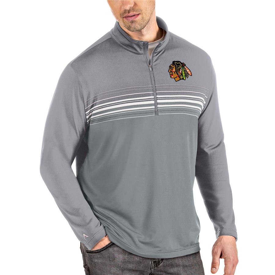 Chicago Blackhawks Antigua Pace Quarter-Zip Pullover Top - Gray