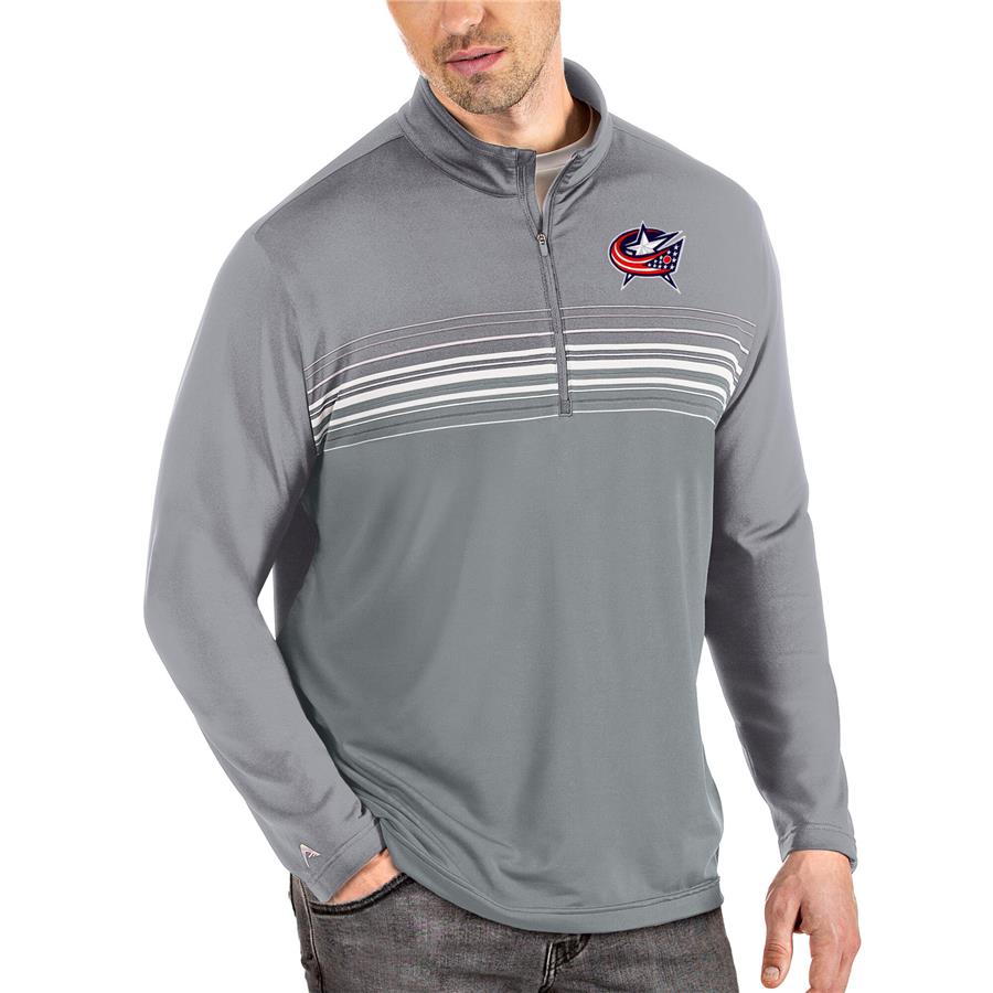 Columbus Blue Jackets Antigua Pace Quarter-Zip Pullover Top - Gray