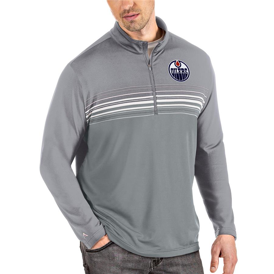 Edmonton Oilers Antigua Pace Quarter-Zip Pullover Top - Gray