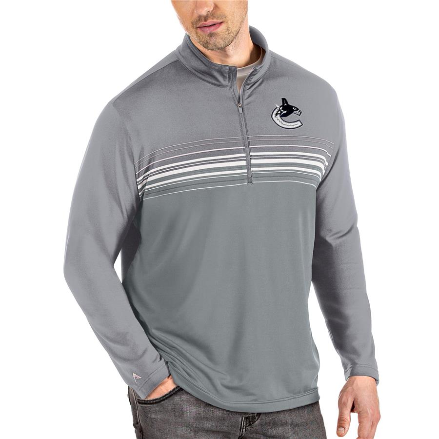 Vancouver Canucks Antigua Pace Quarter-Zip Pullover Top - Gray