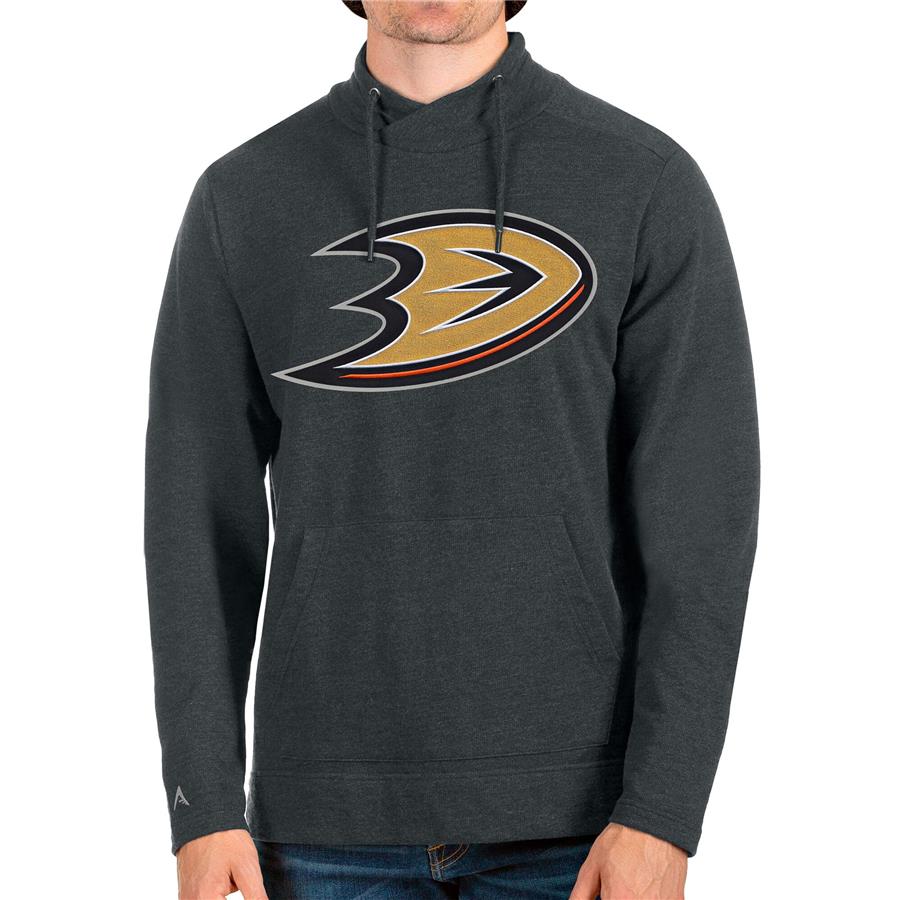 Anaheim Ducks Antigua Reward Crossover Neckline Pullover Sweatshirt - Heathered Charcoal