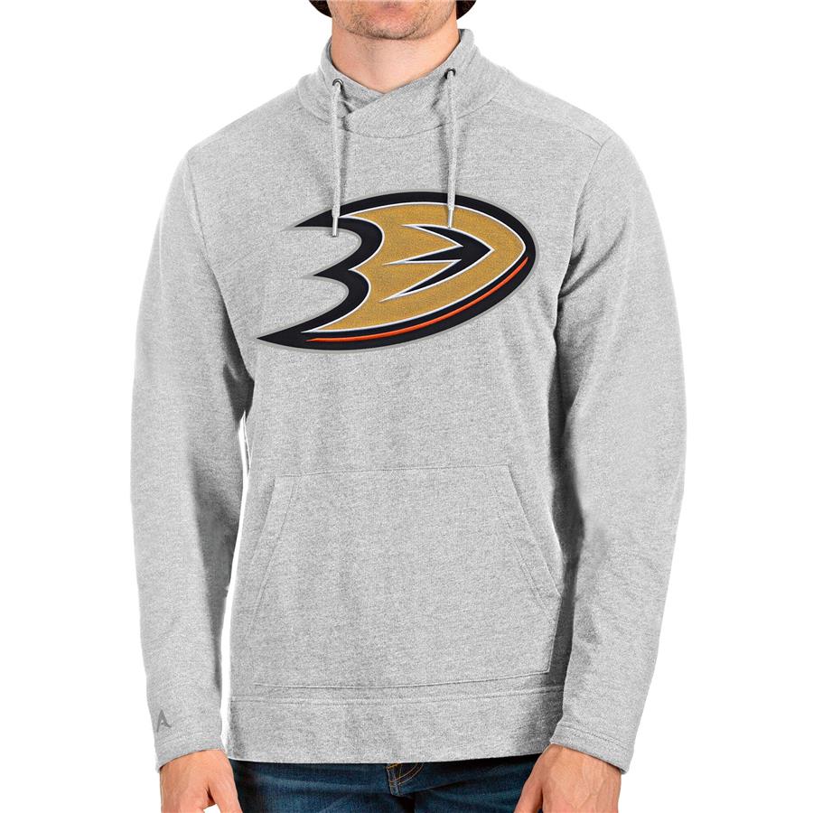 Anaheim Ducks Antigua Reward Crossover Neckline Pullover Sweatshirt - Heathered Gray