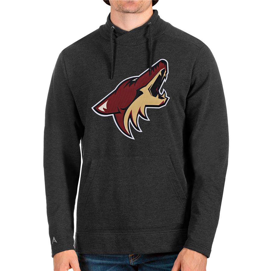 Arizona Coyotes Antigua Reward Crossover Neckline Pullover Sweatshirt - Heathered Black