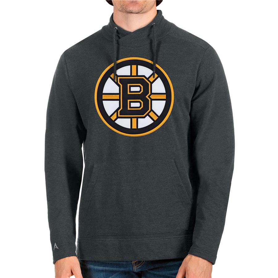 Boston Bruins Antigua Reward Crossover Neckline Pullover Sweatshirt - Heathered Charcoal