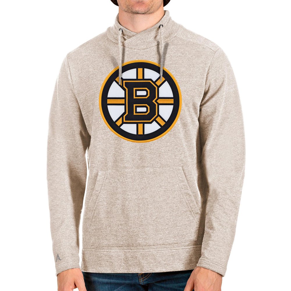 Boston Bruins Antigua Reward Crossover Neckline Pullover Sweatshirt - Oatmeal