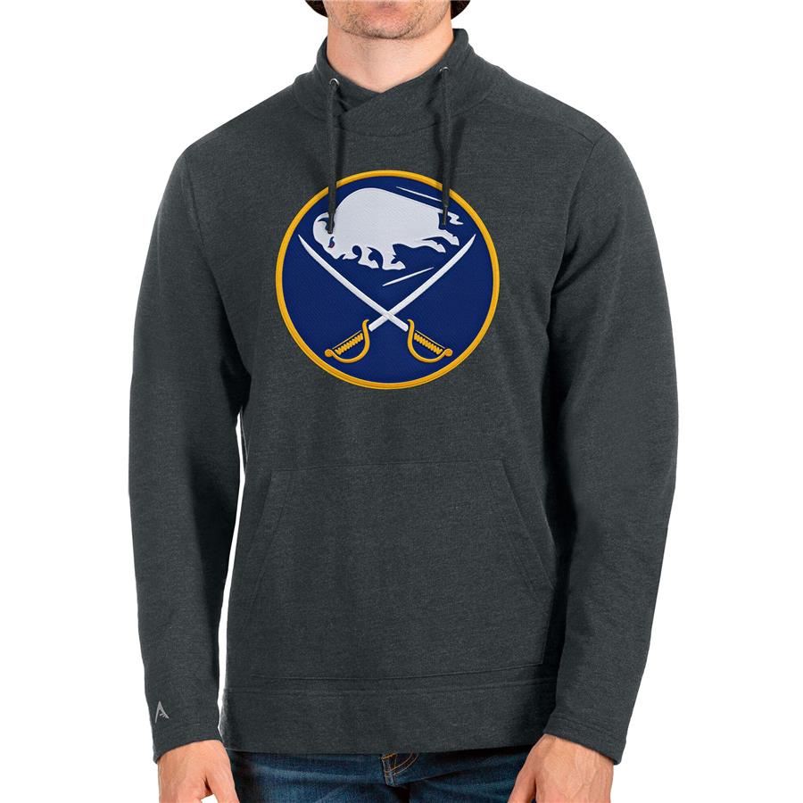 Buffalo Sabres Antigua Reward Crossover Neckline Pullover Sweatshirt - Heathered Charcoal