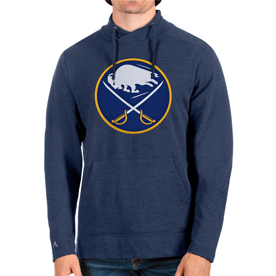 Buffalo Sabres Antigua Reward Crossover Neckline Pullover Sweatshirt - Heathered Navy