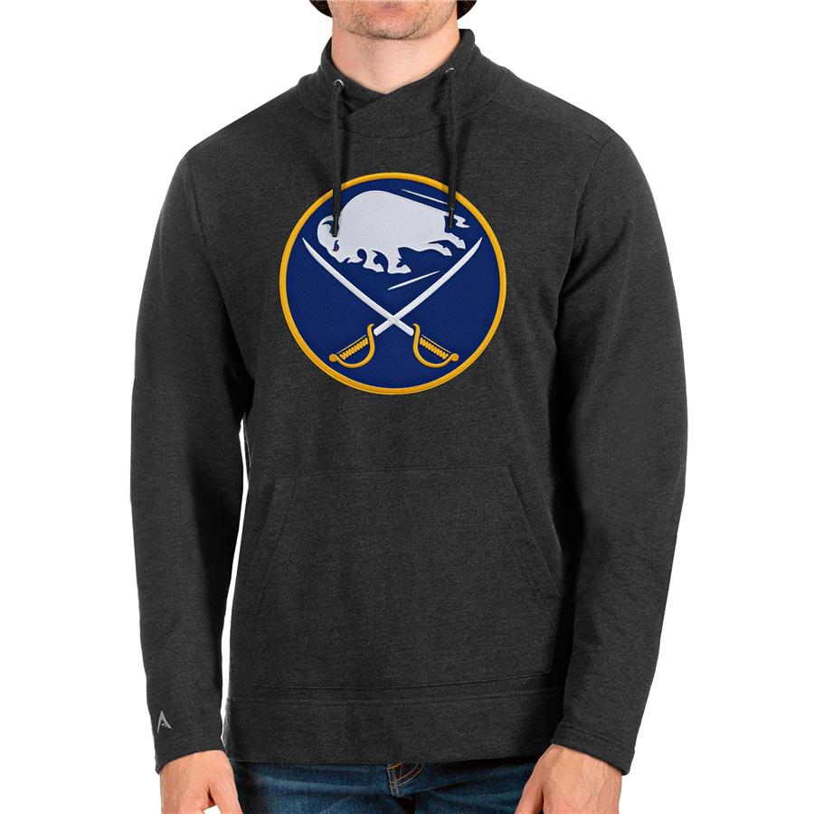 Buffalo Sabres Antigua Reward Crossover Neckline Pullover Sweatshirt - Heathered Black
