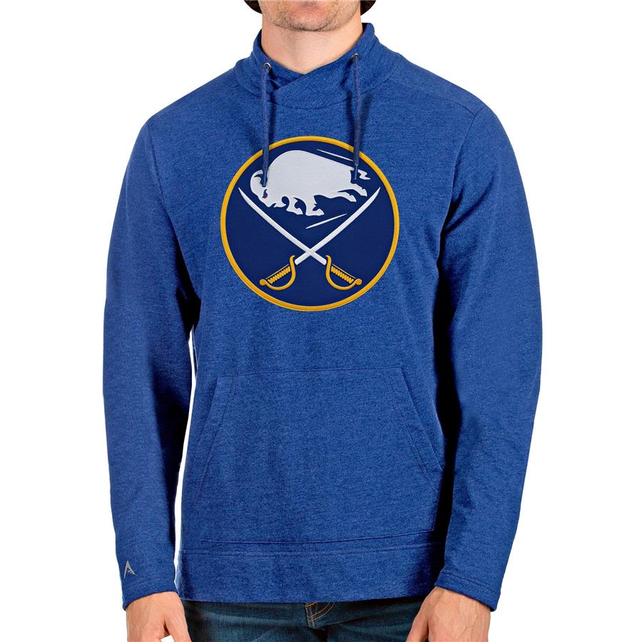 Buffalo Sabres Antigua Reward Crossover Neckline Pullover Sweatshirt - Heathered Royal