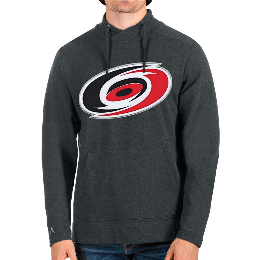 Carolina Hurricanes Antigua Reward Crossover Neckline Pullover Sweatshirt - Heathered Charcoal