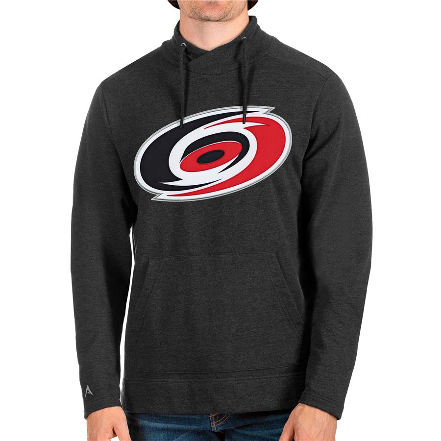 Carolina Hurricanes Antigua Reward Crossover Neckline Pullover Sweatshirt - Heathered Black