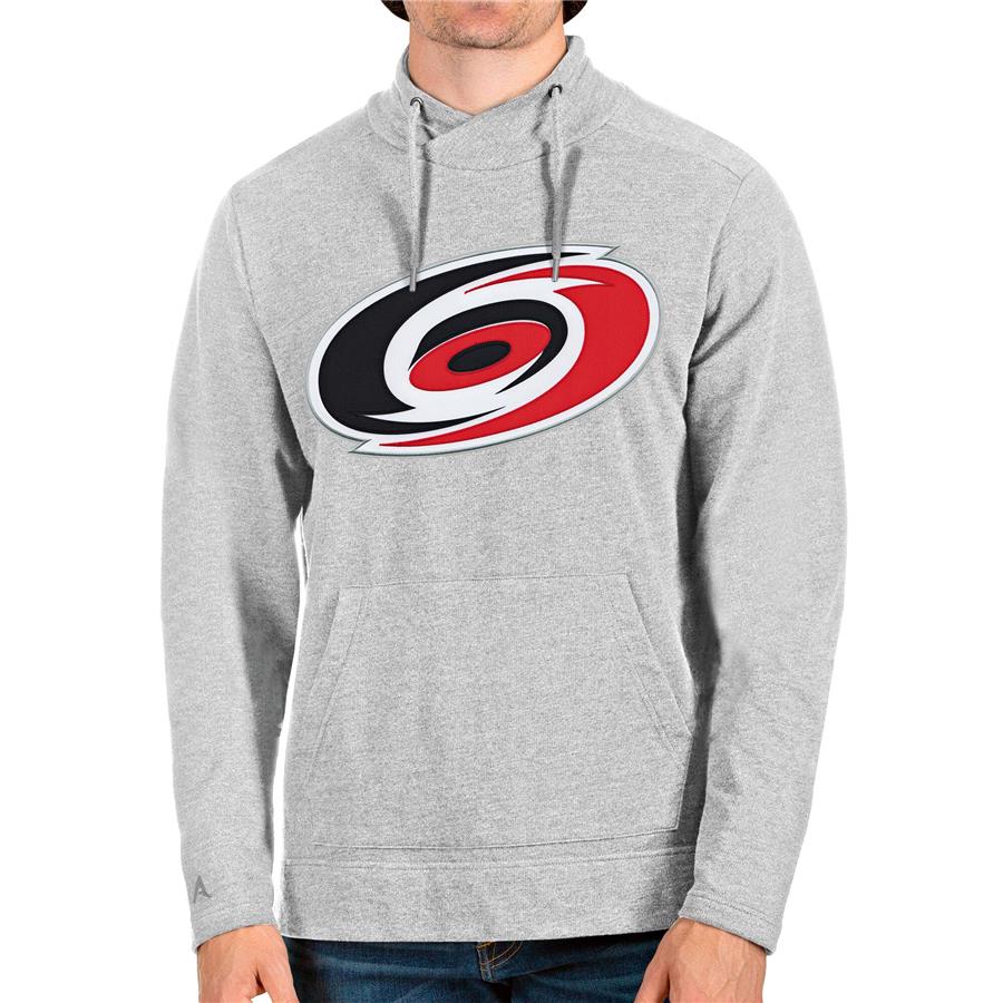 Carolina Hurricanes Antigua Reward Crossover Neckline Pullover Sweatshirt - Heathered Gray
