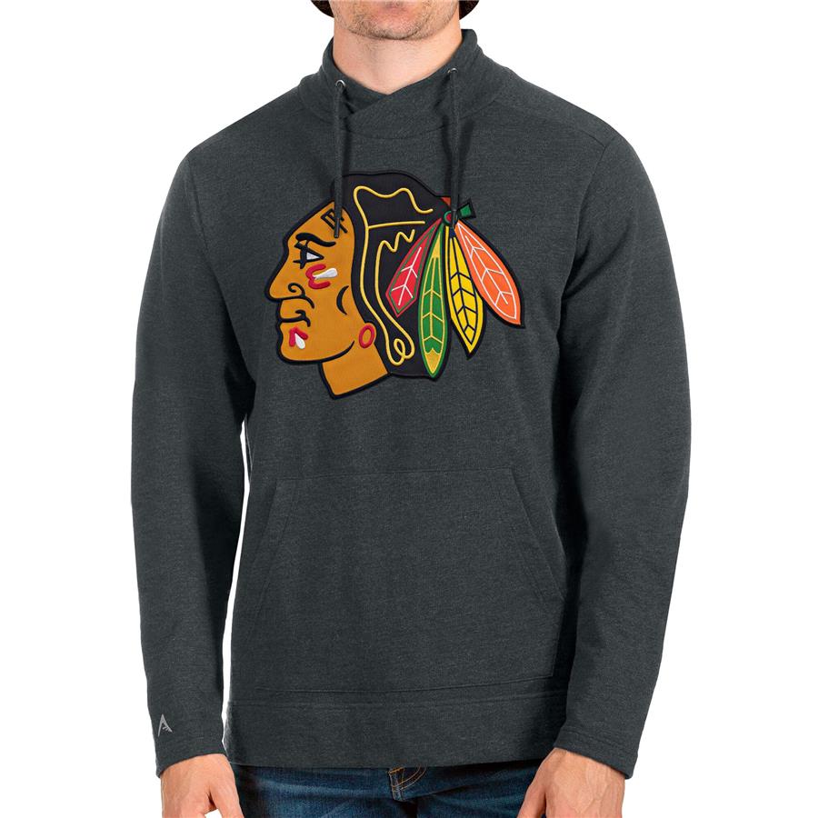 Chicago Blackhawks Antigua Reward Crossover Neckline Pullover Sweatshirt - Heathered Charcoal