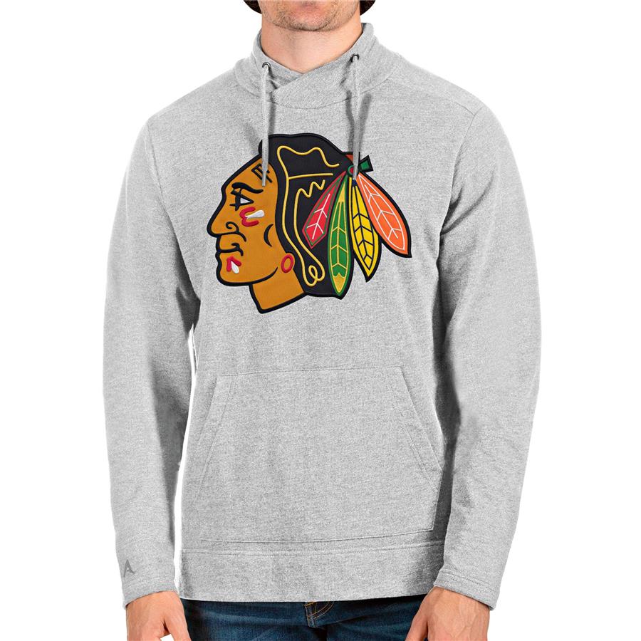 Chicago Blackhawks Antigua Reward Crossover Neckline Pullover Sweatshirt - Heathered Gray