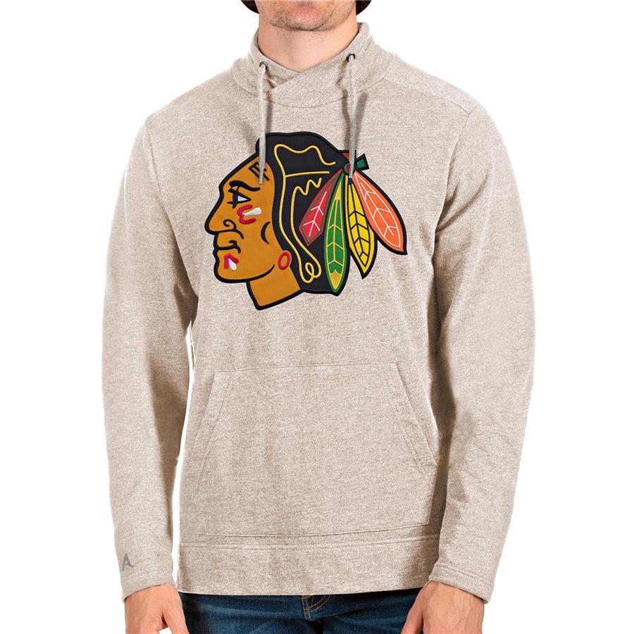 Chicago Blackhawks Antigua Reward Crossover Neckline Pullover Sweatshirt - Oatmeal