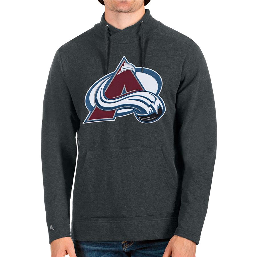 Colorado Avalanche Antigua Reward Crossover Neckline Pullover Sweatshirt - Heathered Charcoal