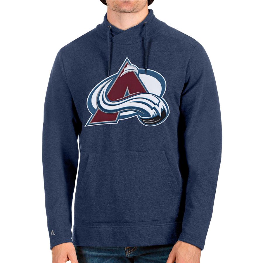 Colorado Avalanche Antigua Reward Crossover Neckline Pullover Sweatshirt - Heathered Navy
