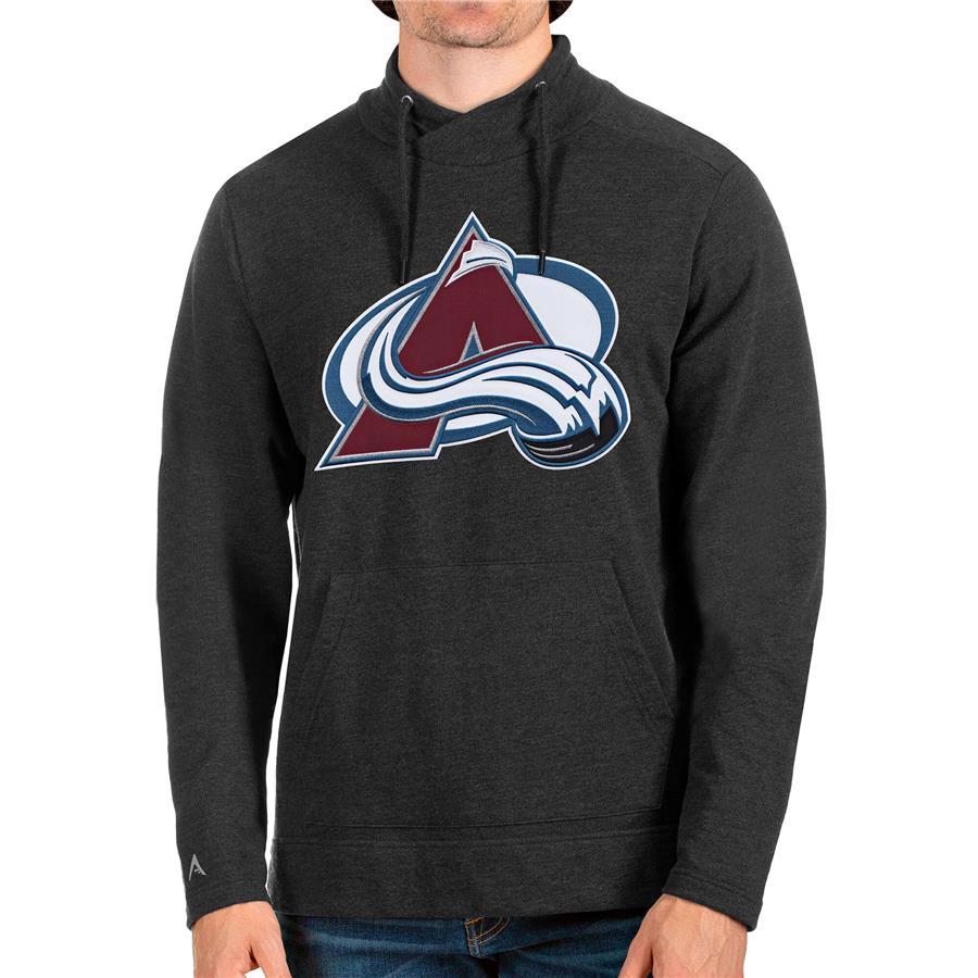 Colorado Avalanche Antigua Reward Crossover Neckline Pullover Sweatshirt - Heathered Black