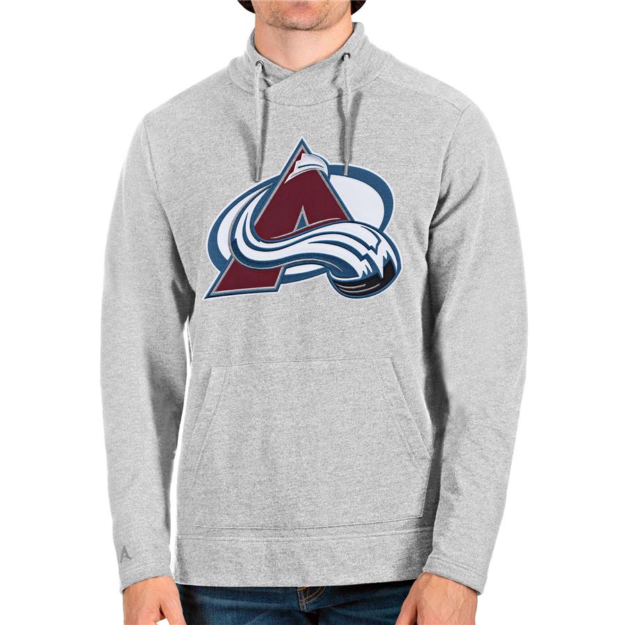 Colorado Avalanche Antigua Reward Crossover Neckline Pullover Sweatshirt - Heathered Gray