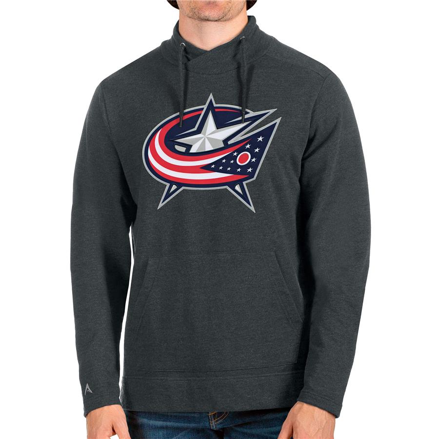 Columbus Blue Jackets Antigua Reward Crossover Neckline Pullover Sweatshirt - Heathered Charcoal