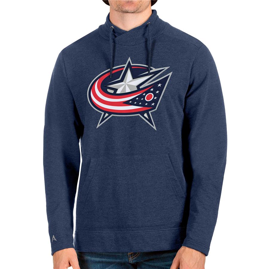 Columbus Blue Jackets Antigua Reward Crossover Neckline Pullover Sweatshirt - Heathered Navy