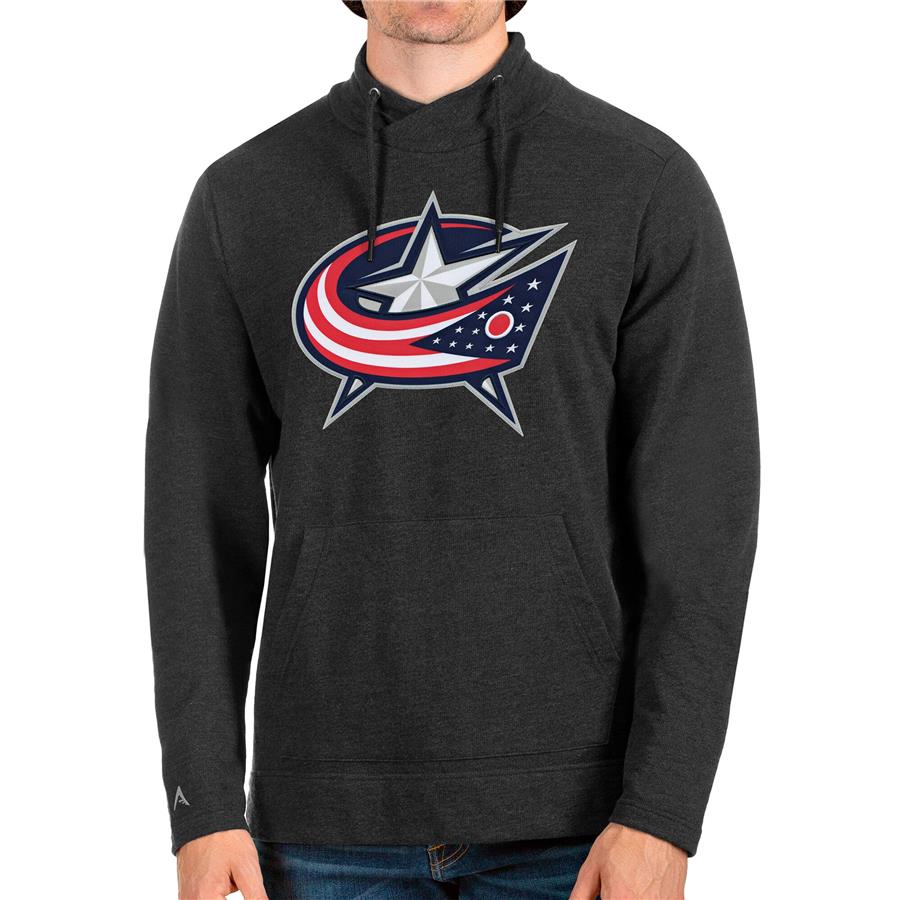 Columbus Blue Jackets Antigua Reward Crossover Neckline Pullover Sweatshirt - Heathered Black