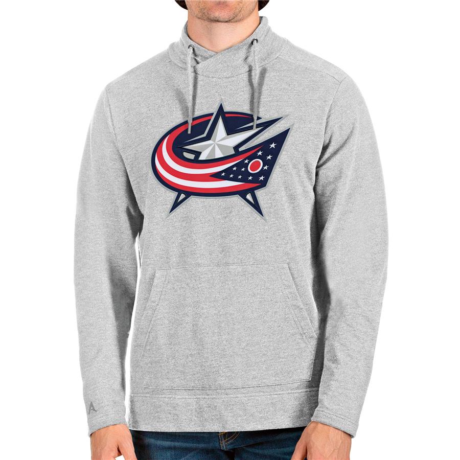 Columbus Blue Jackets Antigua Reward Crossover Neckline Pullover Sweatshirt - Heathered Gray