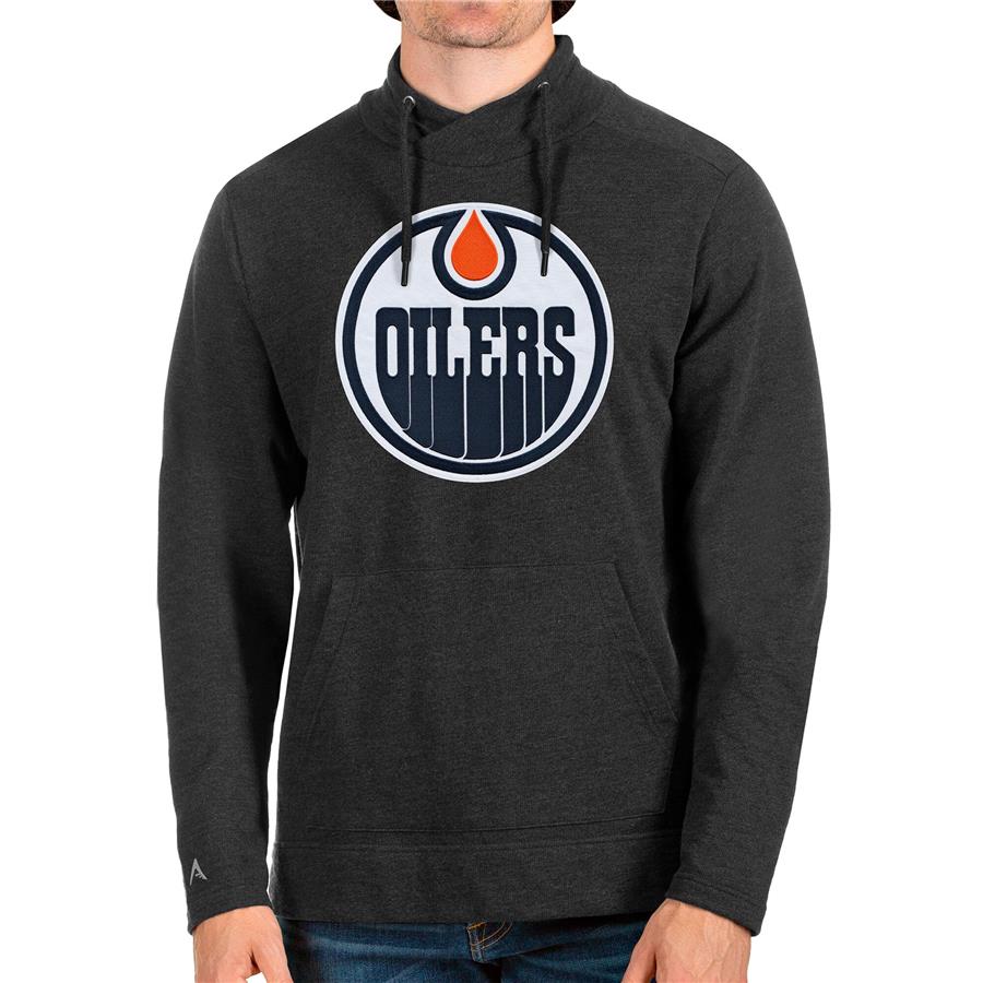 Edmonton Oilers Antigua Reward Crossover Neckline Pullover Sweatshirt - Heathered Charcoal