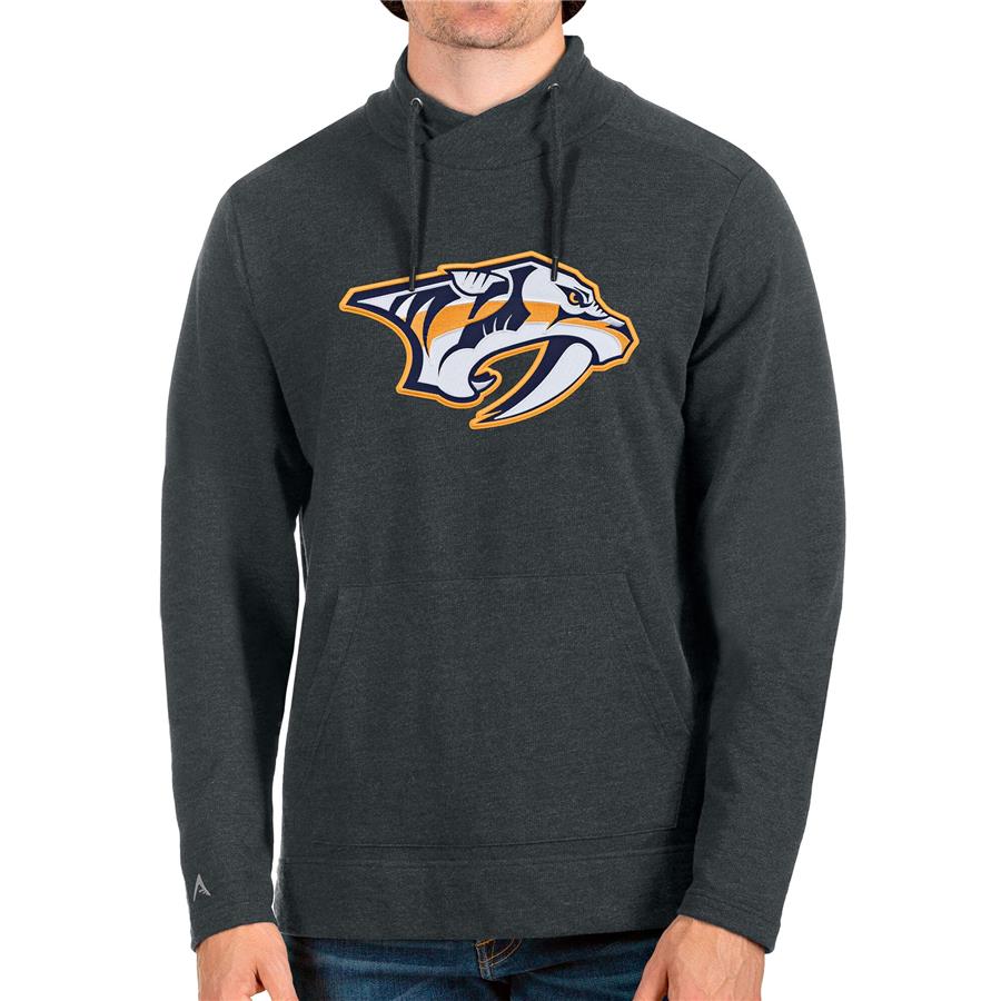 Nashville Predators Antigua Reward Crossover Neckline Pullover Sweatshirt - Heathered Charcoal