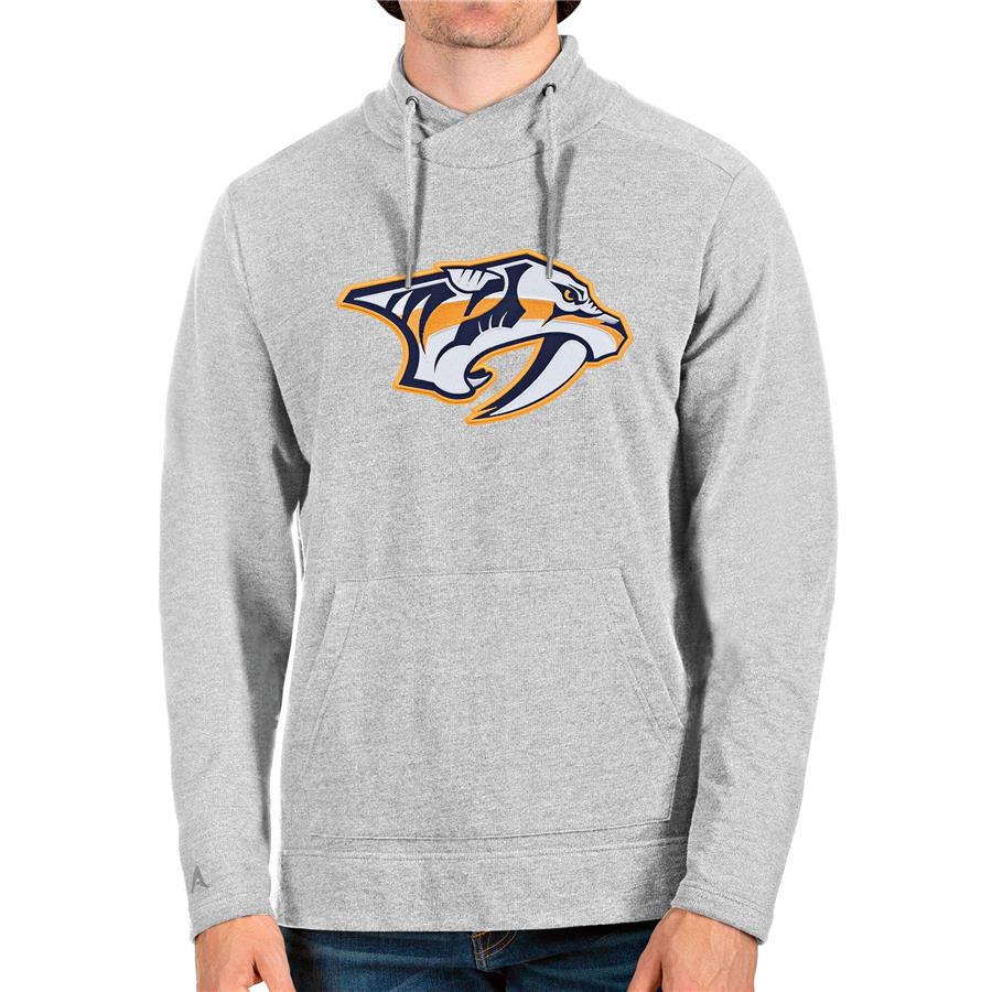Nashville Predators Antigua Reward Crossover Neckline Pullover Sweatshirt - Heathered Gray