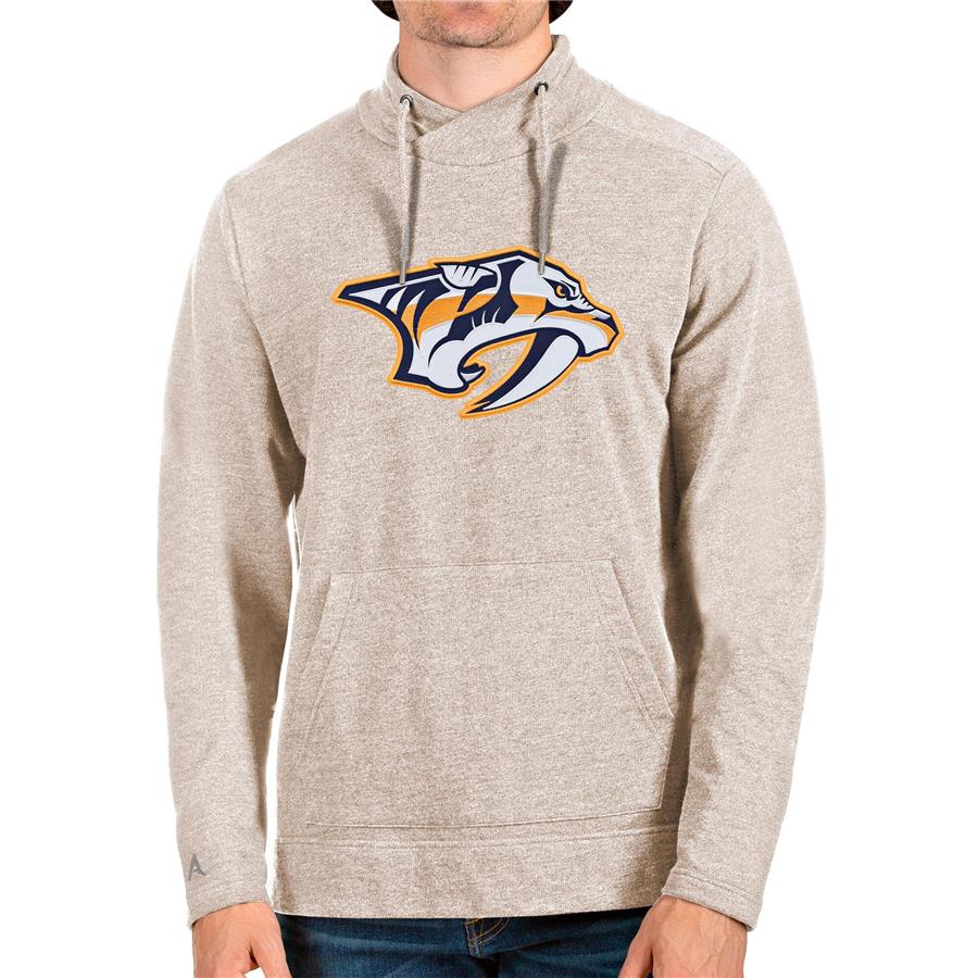 Nashville Predators Antigua Reward Crossover Neckline Pullover Sweatshirt - Oatmeal