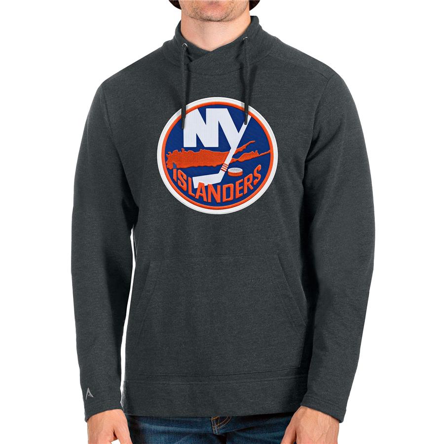 New York Islanders Antigua Reward Crossover Neckline Pullover Sweatshirt - Heathered Charcoal