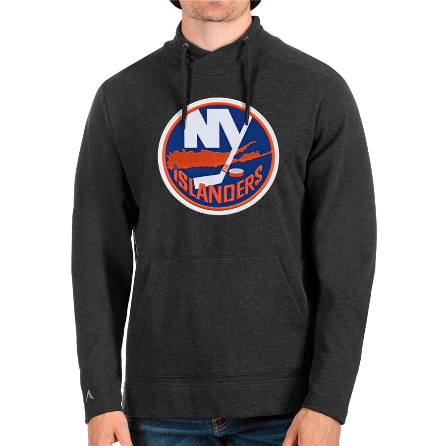 New York Islanders Antigua Reward Crossover Neckline Pullover Sweatshirt - Heathered Black