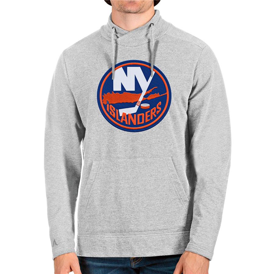 New York Islanders Antigua Reward Crossover Neckline Pullover Sweatshirt - Heathered Gray