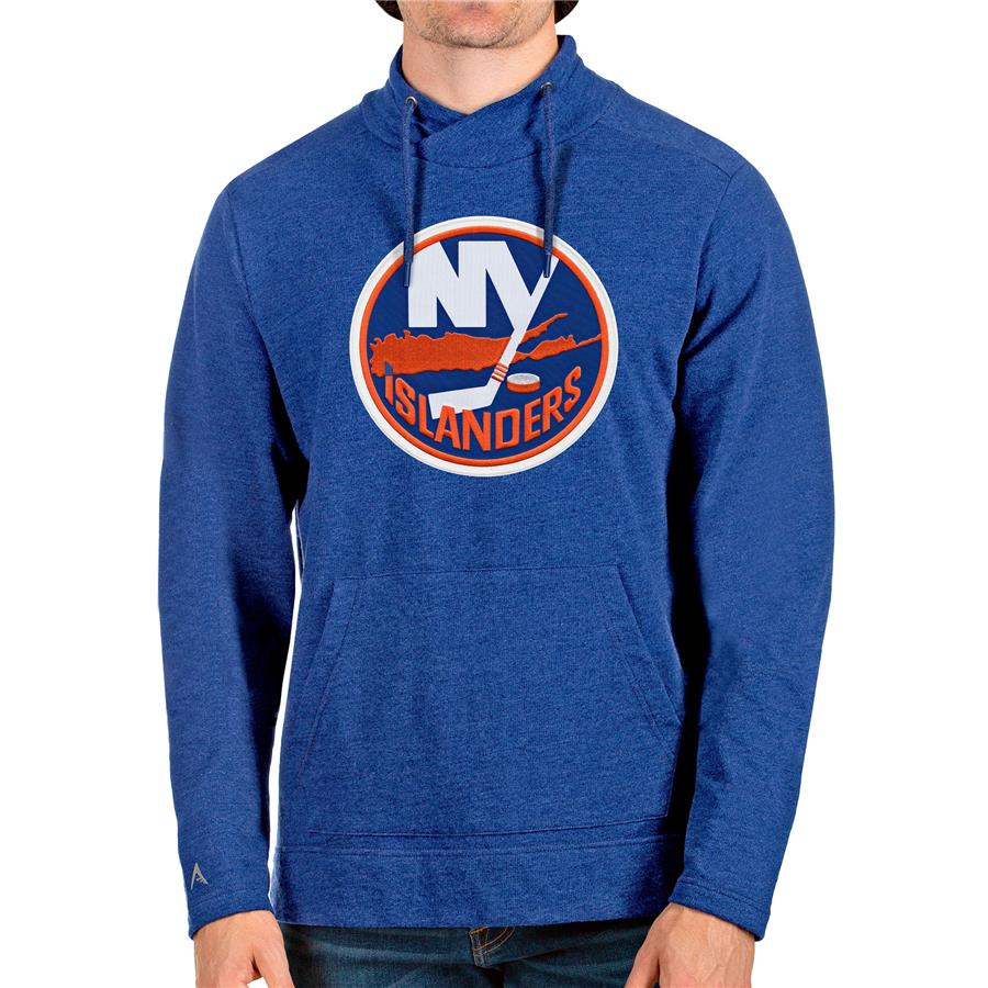 New York Islanders Antigua Reward Crossover Neckline Pullover Sweatshirt - Heathered Royal