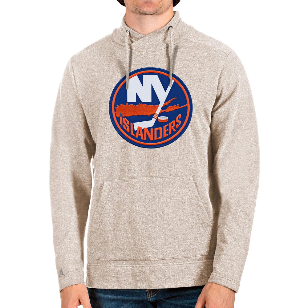 New York Islanders Antigua Reward Crossover Neckline Pullover Sweatshirt - Oatmeal