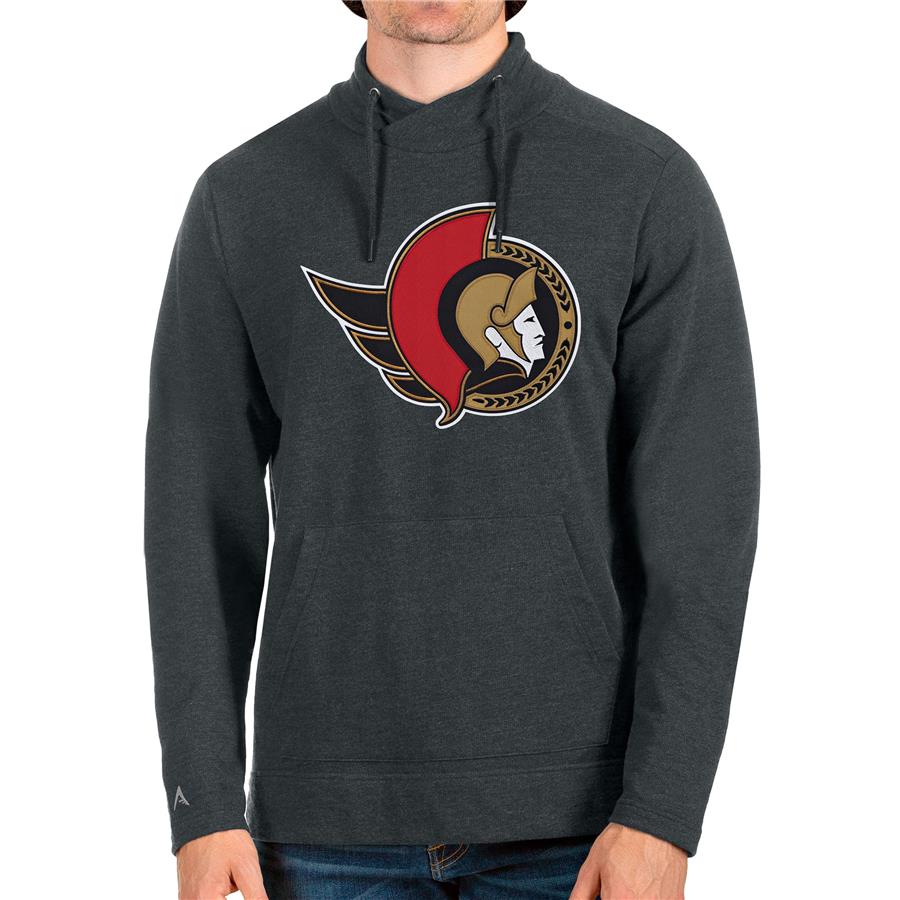 Ottawa Senators Antigua Reward Crossover Neckline Pullover Sweatshirt - Heathered Charcoal