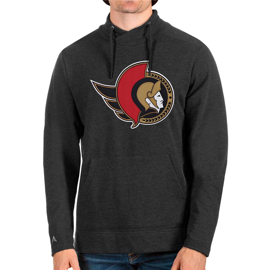 Ottawa Senators Antigua Reward Crossover Neckline Pullover Sweatshirt - Heathered Black