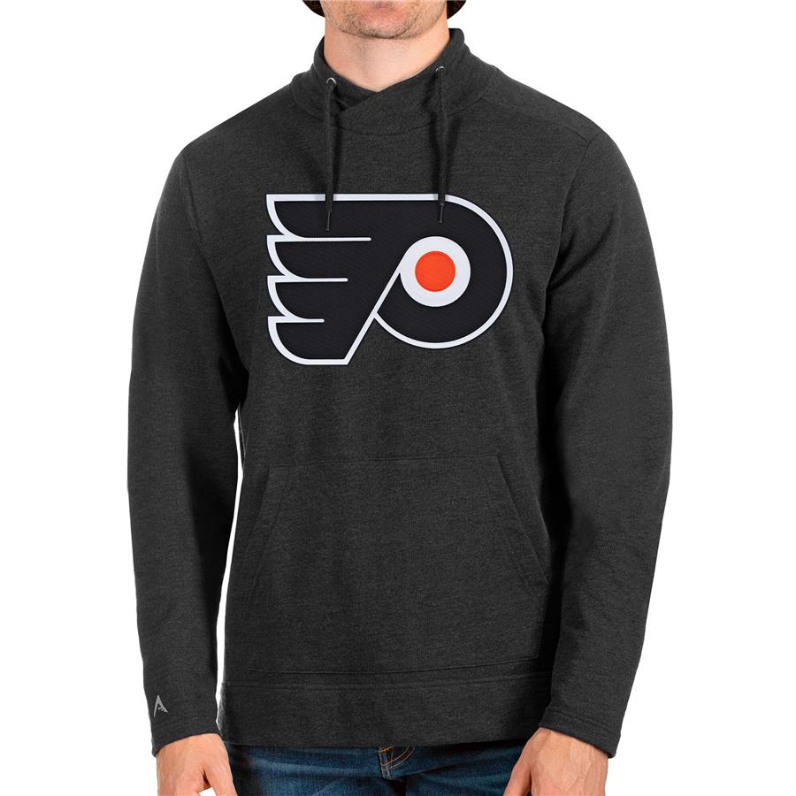 Philadelphia Flyers Antigua Reward Crossover Neckline Pullover Sweatshirt - Heathered Black